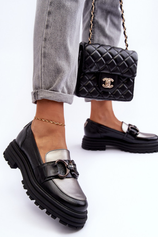 Ādas puszābaki ar masīvu zoli melnas krāsas Elkiza Ādas puszābaki ar masīvu zoli melnas krāsas Elkiza