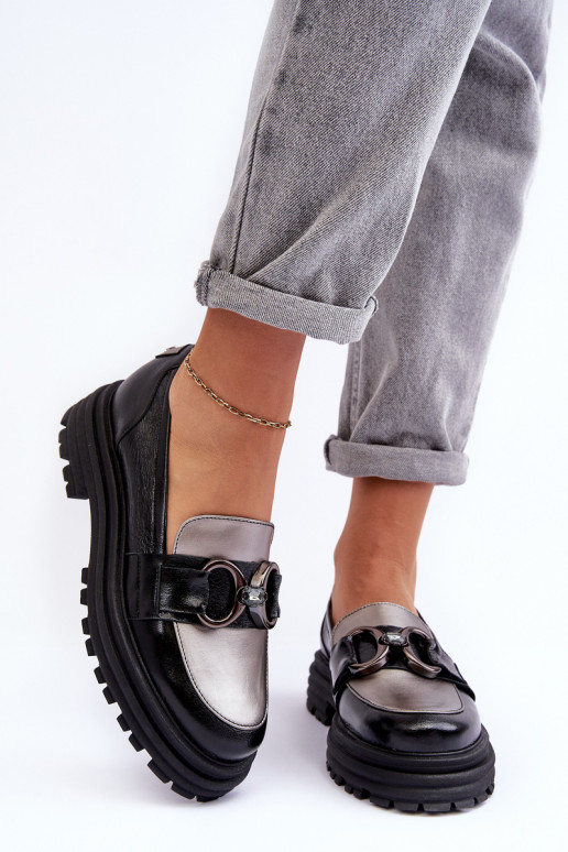 Ādas puszābaki ar masīvu zoli melnas krāsas Elkiza Ādas puszābaki ar masīvu zoli melnas krāsas Elkiza