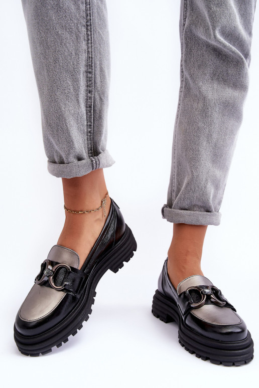 Ādas puszābaki ar masīvu zoli melnas krāsas Elkiza Ādas puszābaki ar masīvu zoli melnas krāsas Elkiza