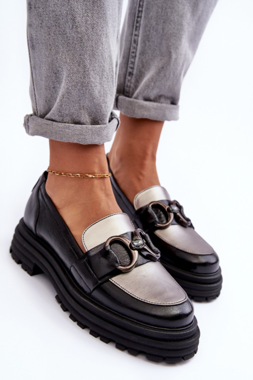 Ādas puszābaki ar masīvu zoli melnas krāsas Elkiza Ādas puszābaki ar masīvu zoli melnas krāsas Elkiza