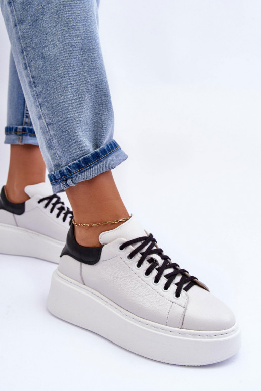 Sieviešu sporta apavi Āda uz ar platformus Baltas-melnas krāsas Lemar 10150