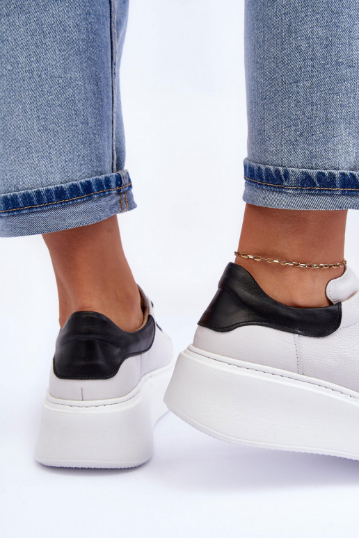 Sieviešu sporta apavi Āda uz ar platformus Baltas-melnas krāsas Lemar 10150