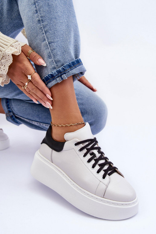 Sieviešu sporta apavi Āda uz ar platformus Baltas-melnas krāsas Lemar 10150