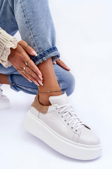 Sieviešu sporta apavi Āda uz ar platformus baltas krāsas Lemar 10150