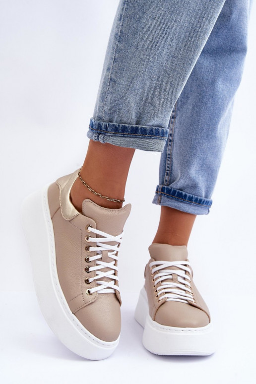 Sieviešu sporta apavi Āda uz ar platformus smilšu krāsas Lemar 10150 Sieviešu sporta apavi Āda uz ar platformus smilšu krāsas Lemar 10150