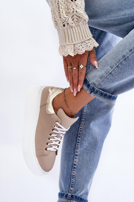 Sieviešu sporta apavi Āda uz ar platformus smilšu krāsas Lemar 10150 Sieviešu sporta apavi Āda uz ar platformus smilšu krāsas Lemar 10150