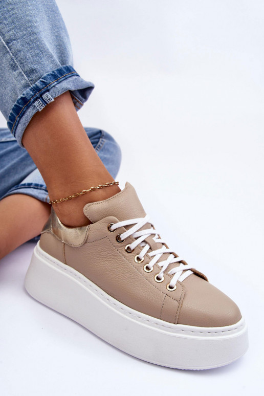 Sieviešu sporta apavi Āda uz ar platformus smilšu krāsas Lemar 10150 Sieviešu sporta apavi Āda uz ar platformus smilšu krāsas Lemar 10150