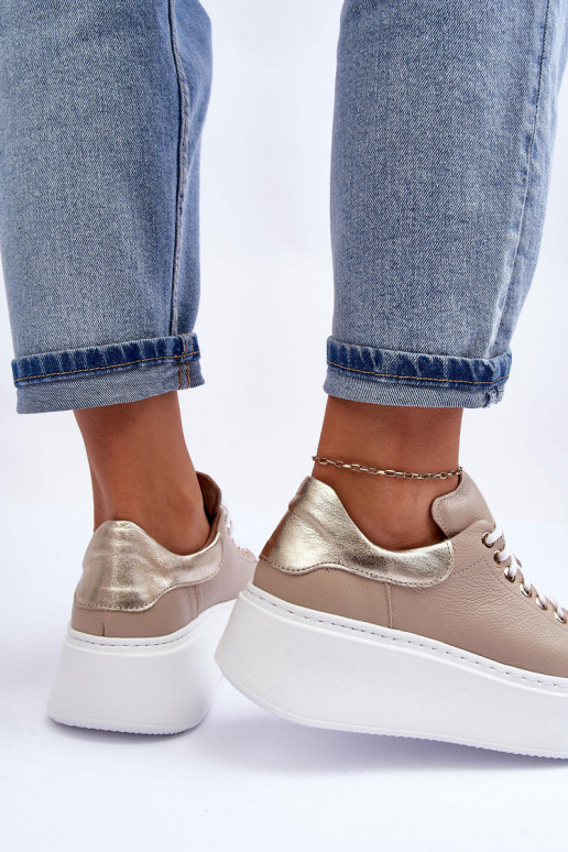 Sieviešu sporta apavi Āda uz ar platformus smilšu krāsas Lemar 10150 Sieviešu sporta apavi Āda uz ar platformus smilšu krāsas Lemar 10150