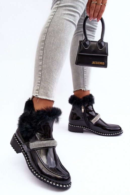 Zems Sieviešu puszābaki Laque ar kažokādu Un Dekorācija S.Barski MR870-74 melnas krāsas