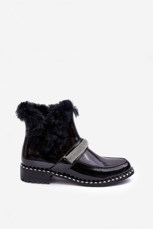 Zems Sieviešu puszābaki Laque ar kažokādu Un Dekorācija S.Barski MR870-74 melnas krāsas