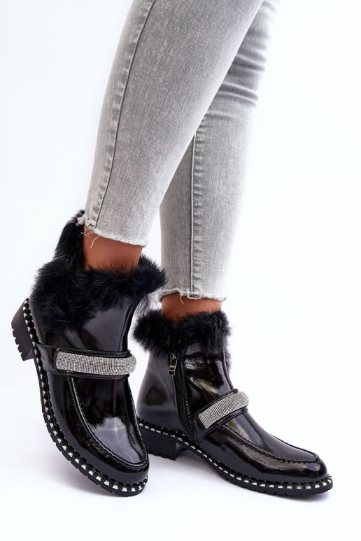 Zems Sieviešu puszābaki Laque ar kažokādu Un Dekorācija S.Barski MR870-74 melnas krāsas