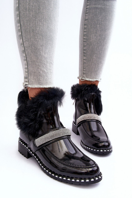 Zems Sieviešu puszābaki Laque ar kažokādu Un Dekorācija S.Barski MR870-74 melnas krāsas