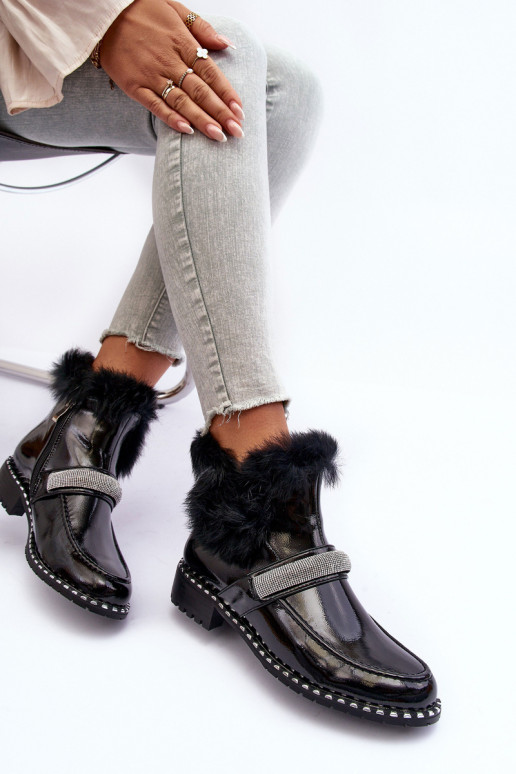 Zems Sieviešu puszābaki Laque ar kažokādu Un Dekorācija S.Barski MR870-74 melnas krāsas