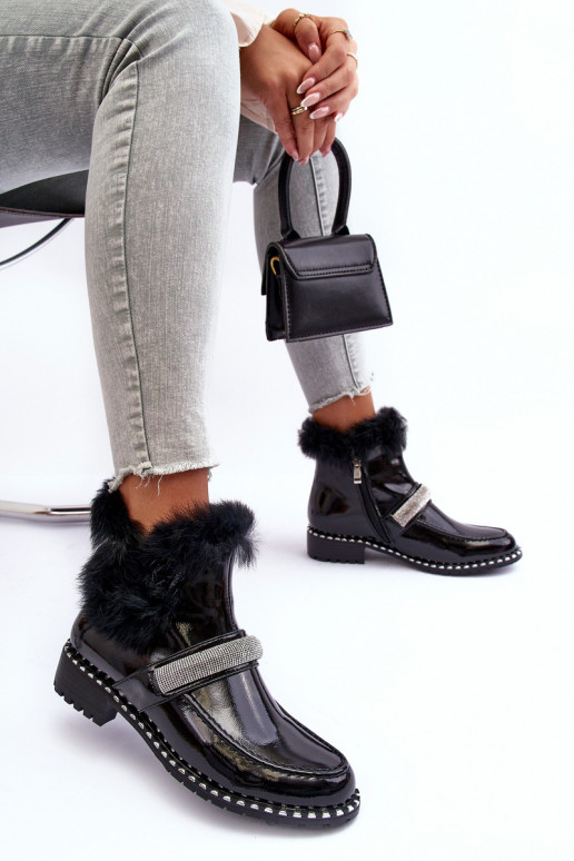 Zems Sieviešu puszābaki Laque ar kažokādu Un Dekorācija S.Barski MR870-74 melnas krāsas