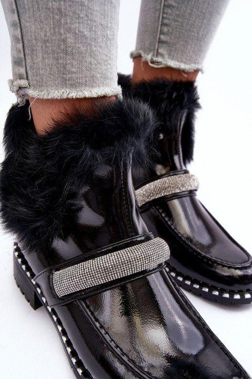 Zems Sieviešu puszābaki Laque ar kažokādu Un Dekorācija S.Barski MR870-74 melnas krāsas