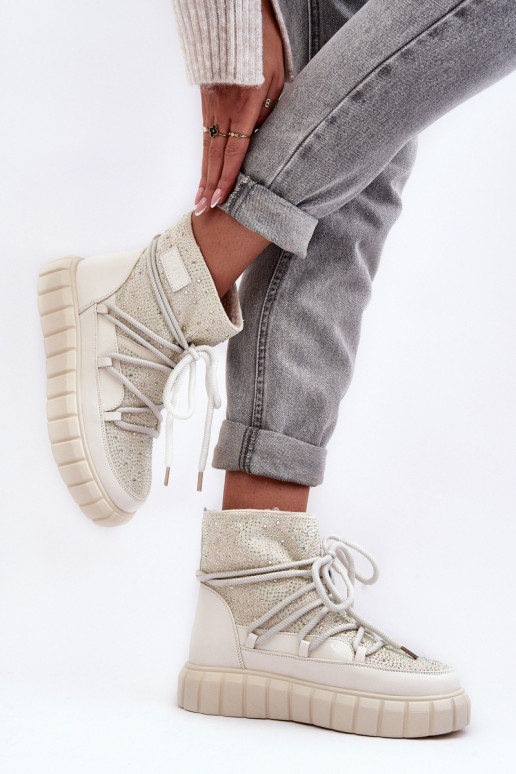 siltināti sniega apavi Dekorētas Ar rhinestones GOE MM2N4081 smilšu krāsas