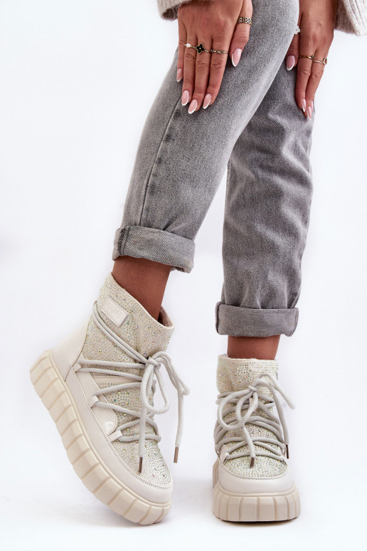 siltināti sniega apavi Dekorētas Ar rhinestones GOE MM2N4081 smilšu krāsas