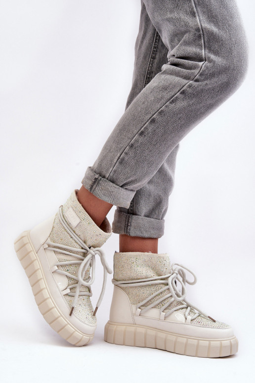 siltināti sniega apavi Dekorētas Ar rhinestones GOE MM2N4081 smilšu krāsas