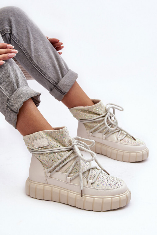 siltināti sniega apavi Dekorētas Ar rhinestones GOE MM2N4081 smilšu krāsas