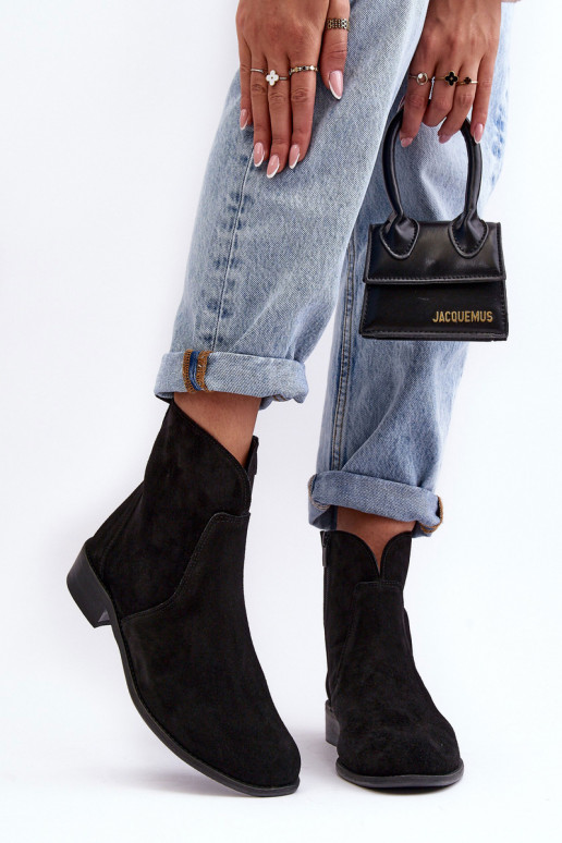 Zamšādas kurpes Sieviešu ar rāvējslēdzējiem melnas krāsas Nicole 2829