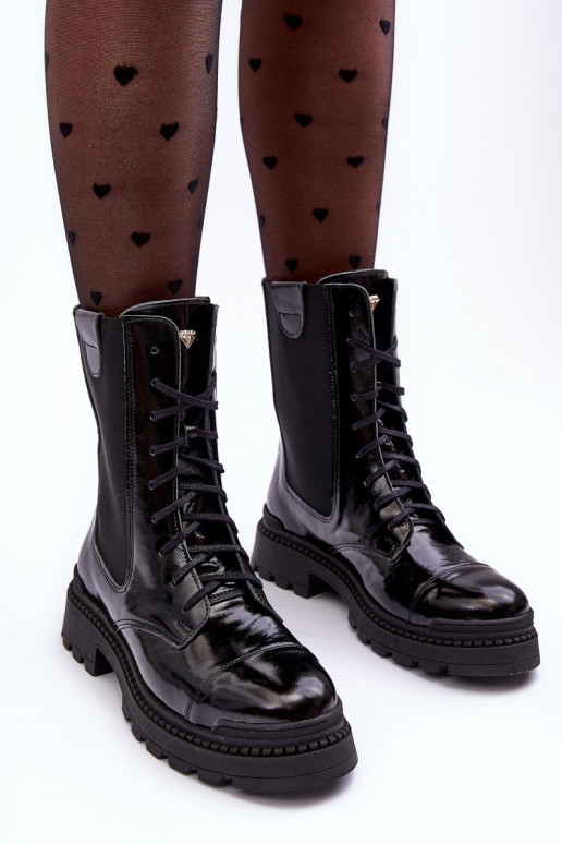 Āda Sieviešu zābaki šņorējami melnas krāsas Nicole 2836