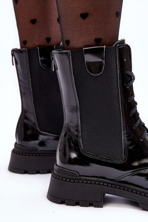 Āda Sieviešu zābaki šņorējami melnas krāsas Nicole 2836