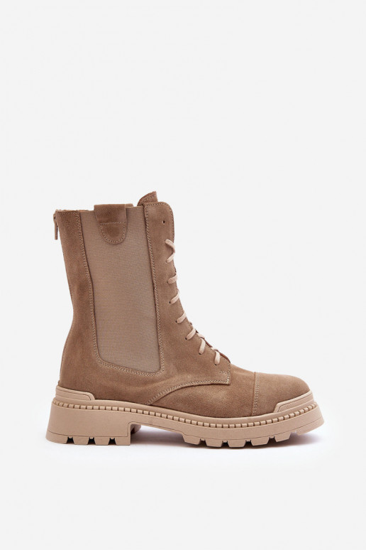 zamšādas Sieviešu zābaki šņorējami smilšu krāsas Nicole 2836