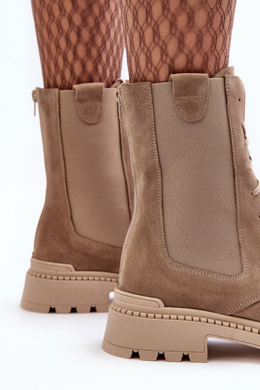 zamšādas Sieviešu zābaki šņorējami smilšu krāsas Nicole 2836