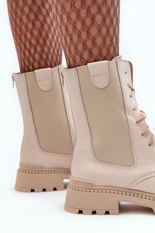 Āda Sieviešu zābaki šņorējami Ziloņkaula krāsas Nicole 2836