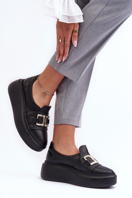 Āda apavi Sieviešu ar platformu melnas krāsas Ļevskis 3398/2 Āda apavi Sieviešu ar platformu melnas krāsas Ļevskis 3398/2