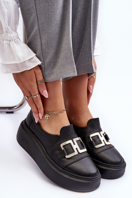 Āda apavi Sieviešu ar platformu melnas krāsas Ļevskis 3398/2 Āda apavi Sieviešu ar platformu melnas krāsas Ļevskis 3398/2