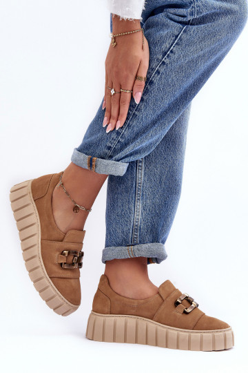 zamšādas apavi Sieviešu ar platformu ar ornamentiem smilšu krāsas Ļevskis 3398