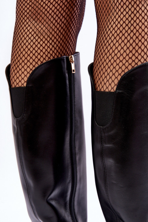 Sieviešu Āda garie zābaki ar papēdi melnas krāsas Ļevskis 2928/B