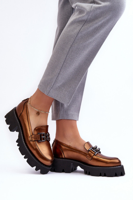 Sieviešu Āda apavi Mokasīni ar ornamentiem Laura Messi 2699 Zelta krāsas Sieviešu Āda apavi Mokasīni ar ornamentiem Laura Messi 2699 Zelta krāsas