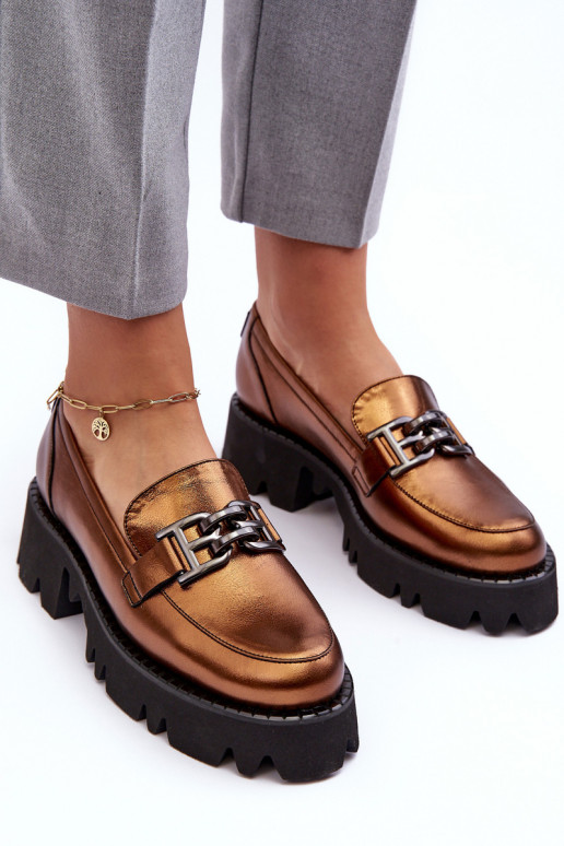 Sieviešu Āda apavi Mokasīni ar ornamentiem Laura Messi 2699 Zelta krāsas Sieviešu Āda apavi Mokasīni ar ornamentiem Laura Messi 2699 Zelta krāsas