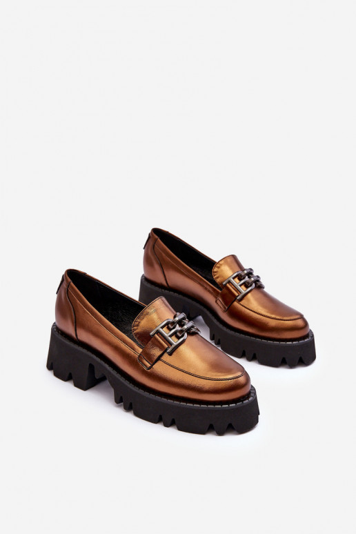 Sieviešu Āda apavi Mokasīni ar ornamentiem Laura Messi 2699 Zelta krāsas Sieviešu Āda apavi Mokasīni ar ornamentiem Laura Messi 2699 Zelta krāsas