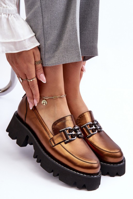 Sieviešu Āda apavi Mokasīni ar ornamentiem Laura Messi 2699 Zelta krāsas Sieviešu Āda apavi Mokasīni ar ornamentiem Laura Messi 2699 Zelta krāsas