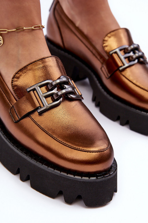 Sieviešu Āda apavi Mokasīni ar ornamentiem Laura Messi 2699 Zelta krāsas Sieviešu Āda apavi Mokasīni ar ornamentiem Laura Messi 2699 Zelta krāsas