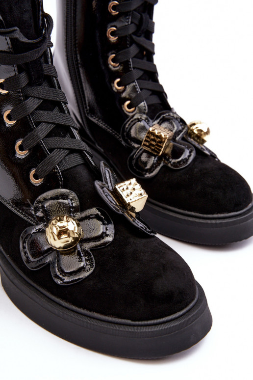 Stilīgasrnas Sieviešu Sieviešu puszābaki ar rāvējslēdzējiem Ar rotājumiem D&A MR870-76 melnas krāsas