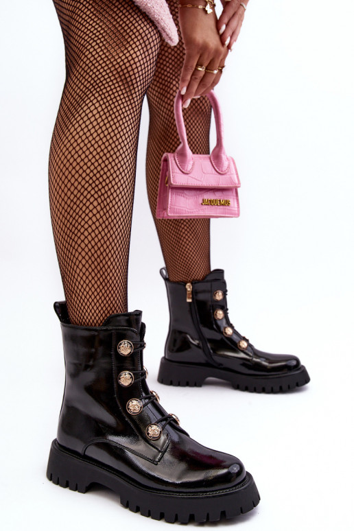 Sieviešu siltināti Sieviešu puszābaki Ar greznui Guzikami D&A MR870-51 melnas krāsas Sieviešu siltināti Sieviešu puszābaki Ar greznui Guzikami D&A MR870-51 melnas krāsas