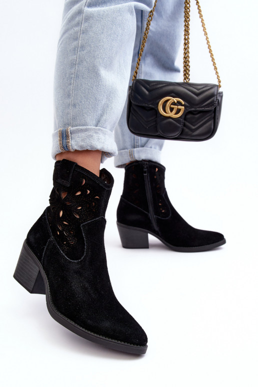 Zamšādas kurpes Kovboju zābaki Ažūrs D&A SN622-20 melnas krāsas Zamšādas kurpes Kovboju zābaki Ažūrs D&A SN622-20 melnas krāsas