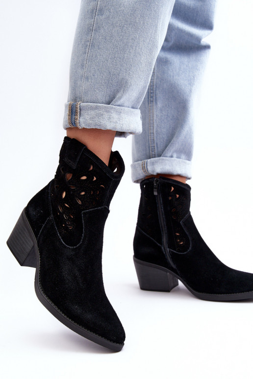 Zamšādas kurpes Kovboju zābaki Ažūrs D&A SN622-20 melnas krāsas Zamšādas kurpes Kovboju zābaki Ažūrs D&A SN622-20 melnas krāsas