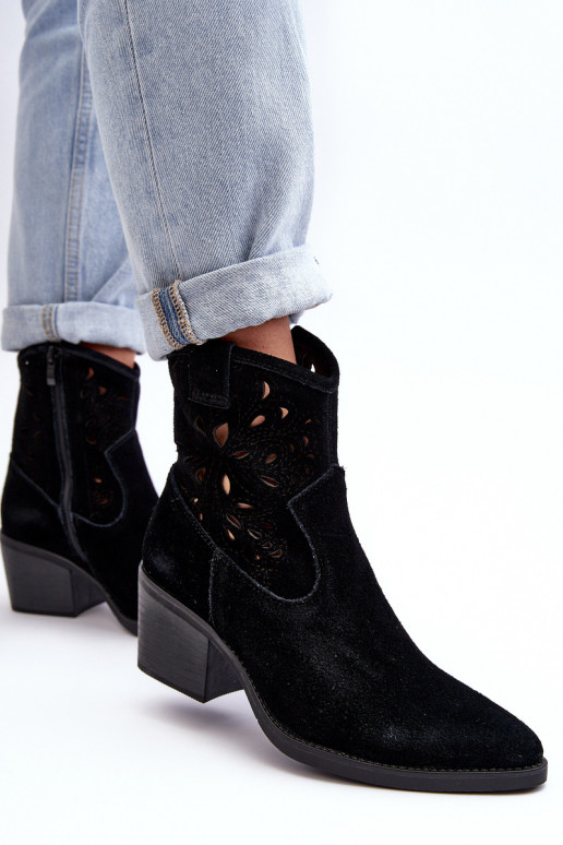 Zamšādas kurpes Kovboju zābaki Ažūrs D&A SN622-20 melnas krāsas Zamšādas kurpes Kovboju zābaki Ažūrs D&A SN622-20 melnas krāsas