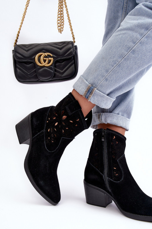 Zamšādas kurpes Kovboju zābaki Ažūrs D&A SN622-20 melnas krāsas Zamšādas kurpes Kovboju zābaki Ažūrs D&A SN622-20 melnas krāsas