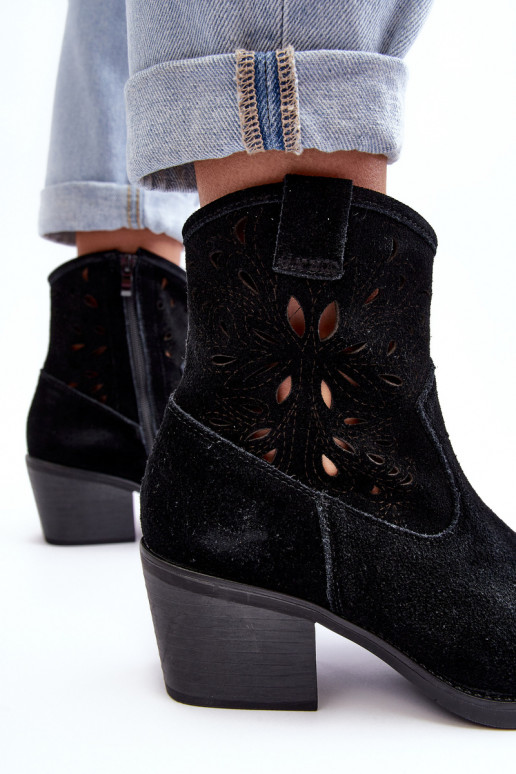 Zamšādas kurpes Kovboju zābaki Ažūrs D&A SN622-20 melnas krāsas Zamšādas kurpes Kovboju zābaki Ažūrs D&A SN622-20 melnas krāsas