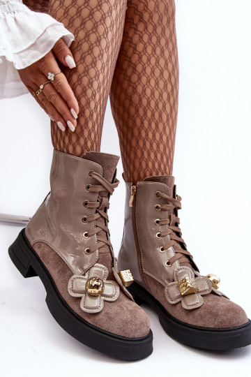 Stilīgasrnas Sieviešu Sieviešu puszābaki ar rāvējslēdzējiem Ar rotājumiem D&A MR870-76 Pelēkas krāsas-brūnas krāsas