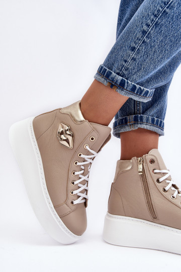 sieviešu puszābaki Augsts ar rāvējslēdzējiem Lemar smilšu krāsas Katerin