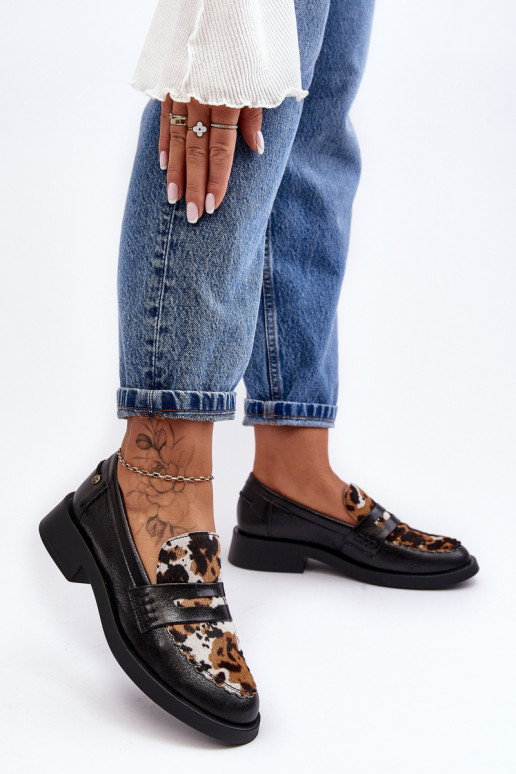 Āda apavi sieviešu mokasīni Tā irciejka 06250-01 melnas krāsas Āda apavi sieviešu mokasīni Tā irciejka 06250-01 melnas krāsas