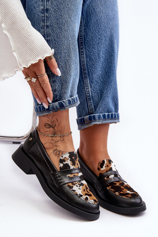 Āda apavi sieviešu mokasīni Tā irciejka 06250-01 melnas krāsas Āda apavi sieviešu mokasīni Tā irciejka 06250-01 melnas krāsas