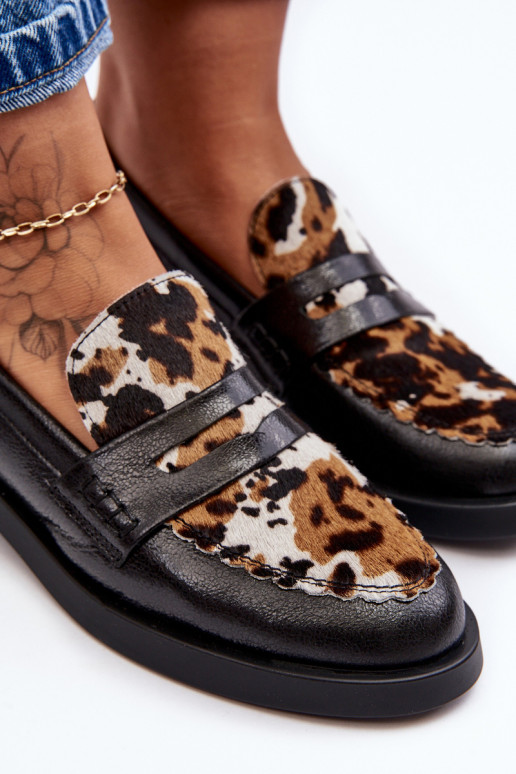 Āda apavi sieviešu mokasīni Tā irciejka 06250-01 melnas krāsas Āda apavi sieviešu mokasīni Tā irciejka 06250-01 melnas krāsas